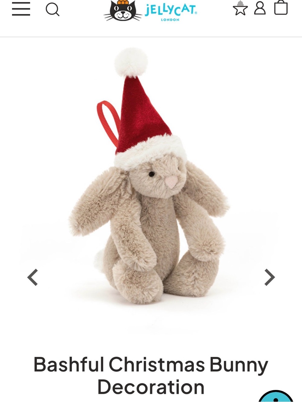 Jellycat brand new w tags, Bashful Christmas Bunny decor, rare retired jellycat